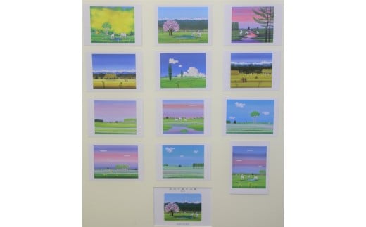 村内在住画家による絵画・クリアファイル＆絵葉書セット[X05-1]