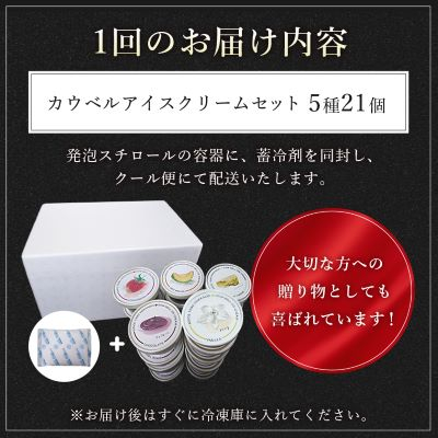 【毎月定期便】新鮮濃厚ミルク　カウベルアイス5種21個セット全3回【配送不可地域：離島】