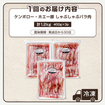 【2ヵ月毎定期便】十勝産 ホエー豚 しゃぶしゃぶバラ肉1.2kg(400g×3パック)全3回【配送不可地域：離島】