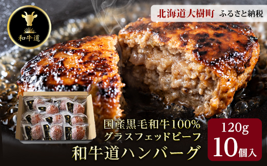 和牛道ハンバーグ120g×10食セット 北海道 大樹町 国産 黒毛和牛 グラスフェッドビーフ【配送不可地域：離島】