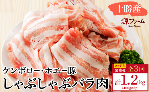 【2ヵ月毎定期便】十勝産 ホエー豚 しゃぶしゃぶバラ肉1.2kg(400g×3パック)全3回【配送不可地域：離島】