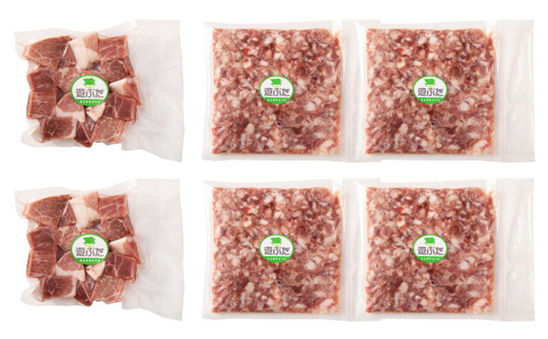 北海道十勝の放牧豚”遊ぶた”粗挽き＆角切りセット（800g＆400g）