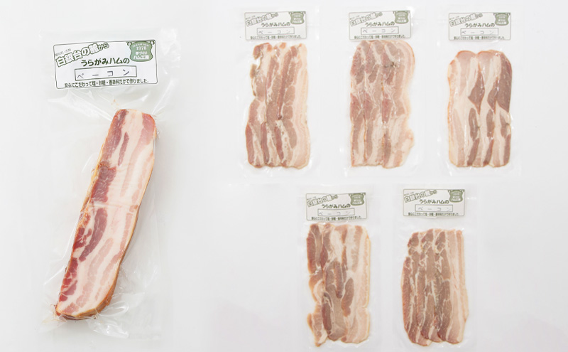 十勝の無添加豚 ベーコンブロック600g・ベーコンスライス450gセット［うらがみミート］ 無塩せき 保存料・結着剤不使用【 ベーコン 肉 豚 国産 惣菜 おつまみ 料理 燻製 加工品 北海道 十勝 幕別 】