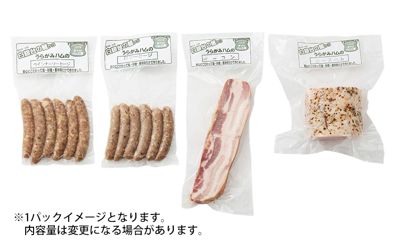 十勝の無添加豚 ウインナー・白ソーセージ50本前後・ベーコンブロック600g・ロースハムブロック500gセット 計2.2kg［うらがみミート］ 無塩せき 保存料・結着剤不使用