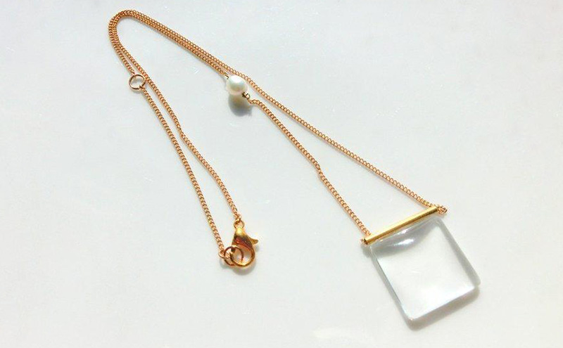loupe necklace ネックレス パール1個 【ガラス シャープ ロング シンプル クール シャープ 可愛い ギフト プレゼント ハンドメイド 手作り  職人 上品 華やか  ドレス 大人の雰囲気  ラッピング 母の日 結婚式】