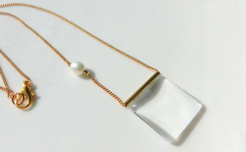 loupe necklace ネックレス パール1個 【ガラス シャープ ロング シンプル クール シャープ 可愛い ギフト プレゼント ハンドメイド 手作り  職人 上品 華やか  ドレス 大人の雰囲気  ラッピング 母の日 結婚式】