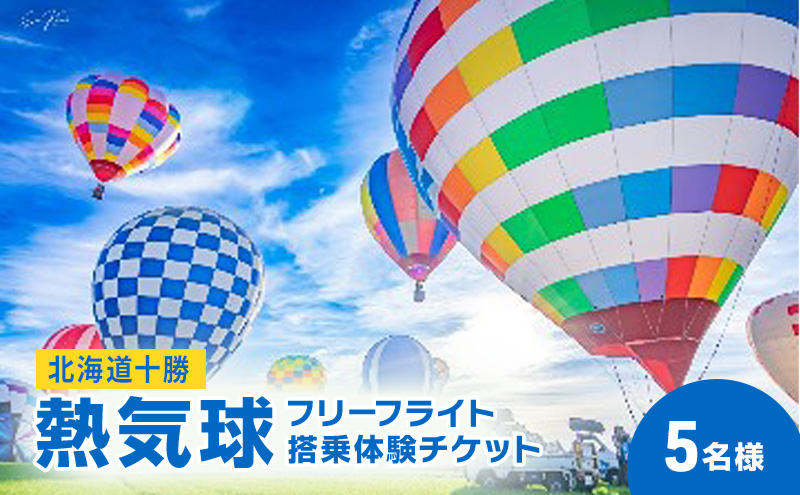 北海道 十勝 熱気球 搭乗体験チケット 5名様 フリーフライ