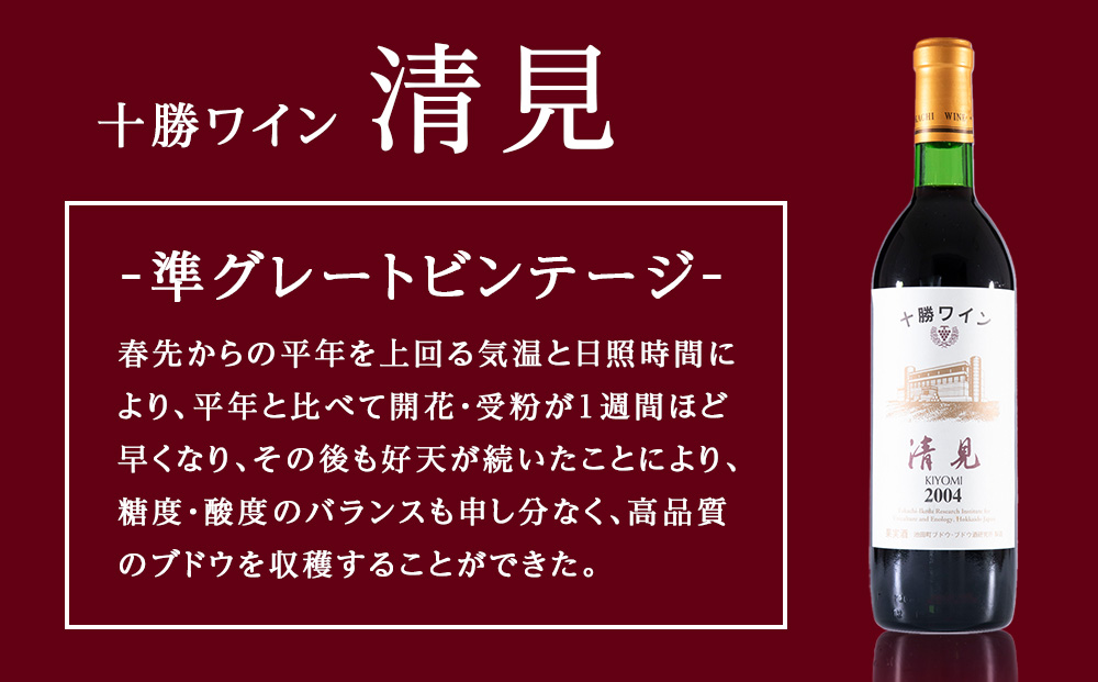 十勝ワイン 清見（キヨミ）2004準グレートビンテージ 720ml 北海道池田町 ビンテージ 赤ワイン 数量限定