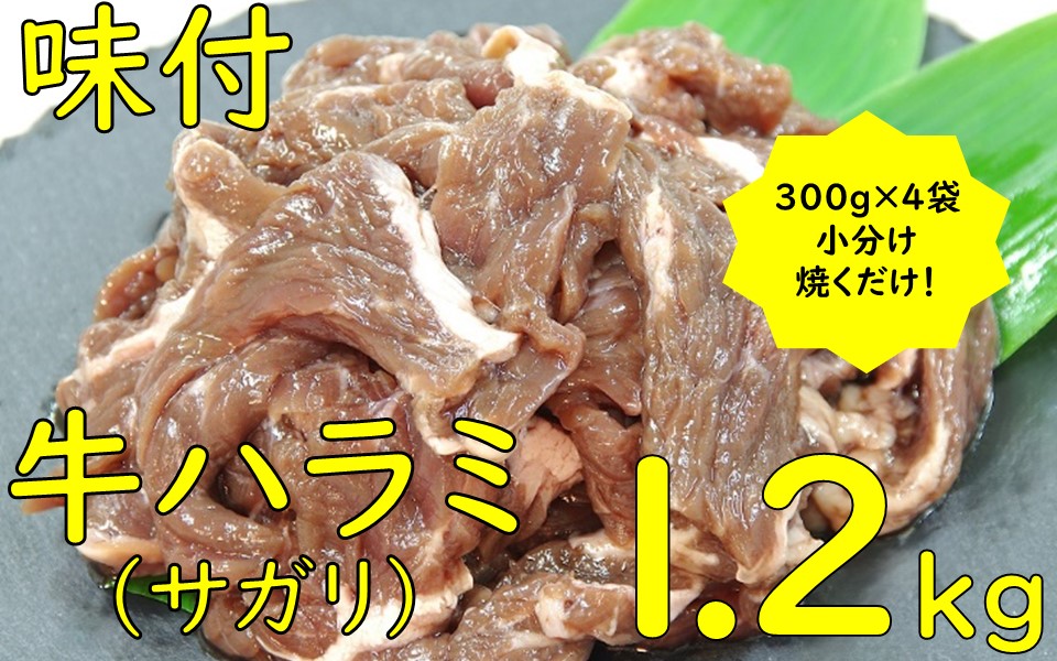 味付ハラミ（サガリ）1200g（300g×4袋）1.2kg 小分け 焼くだけ 牛肉 タレ漬け 手作り 焼肉 肉 牛ハラミ ハラミ 味付 BBQ お取り寄せ 味付 北海道