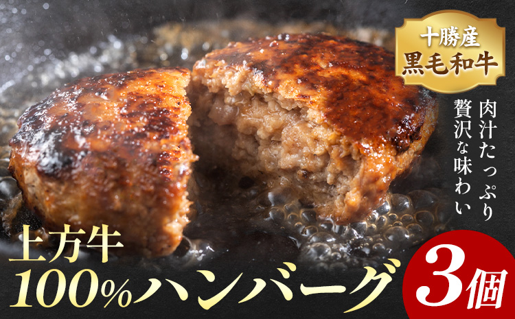 十勝産 黒毛和牛 上方牛100％ ハンバーグ 3個 300g 100g×3枚 上方牧場《30日以内に出荷予定(土日祝除く)》北海道 本別町 肉 おかず 送料無料---hsh_fkkbjhb_30d_25_10000_300g---