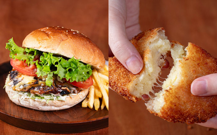 【4月1日から順次発送】【しあわせチーズ工房】ラクレット使用！ハンバーガー＆コロッケ 各4個（計8個）《足寄町》【Woody bell】 [BEBM007] 各4個（計8個）