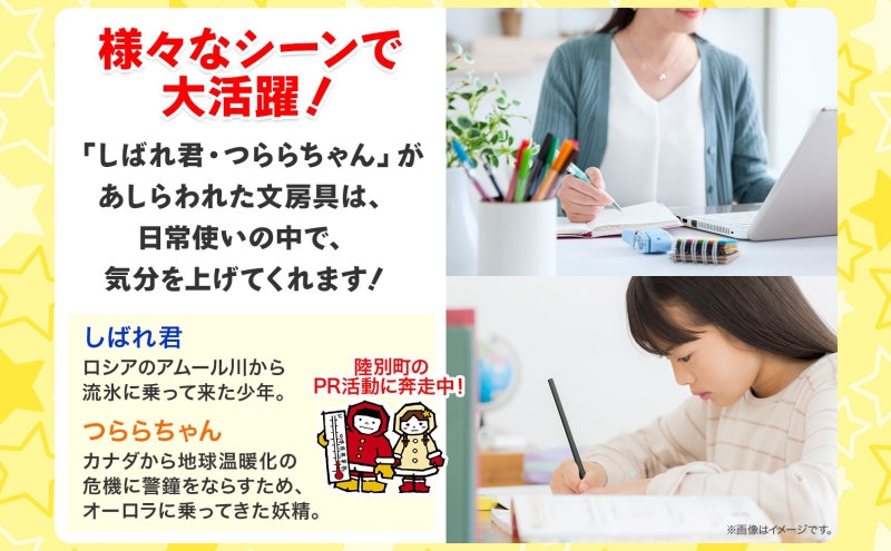 しばれ君つららちゃん 文房具セット 陸別町限定 ご当地キャラクター ミニノート A4クリアファイル ボールペン マスキングテープ ステッカー ノート グッズ 学校 筆記用具 筆箱 教室 レターパックプラス 北海道 陸別町