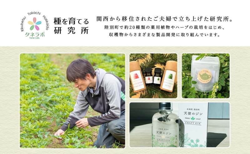 北海道 クラフトジン 天使のジン 100ml お酒 ジン ハーブ トウキ 酒 アルコール 45％ 洋酒 食中酒 ボタニカル トウキ葉 天使のハーブ 薬用植物 ジャパニーズジン お取り寄せ ギフト 贈答用 化粧箱 プレゼント 常温 送料無料 陸別