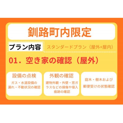 【釧路町内の空き家限定】空き家巡回サービス4回分・スタンダードプラン(屋内・屋外点検)