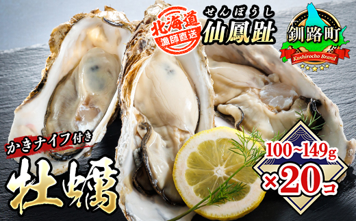 【先行予約】仙鳳趾名産 牡蠣 100～149g×20個+かきナイフ付K4-1【配送不可地域：離島・沖縄県・信越、北陸・東海・近畿・中国・四国・九州】