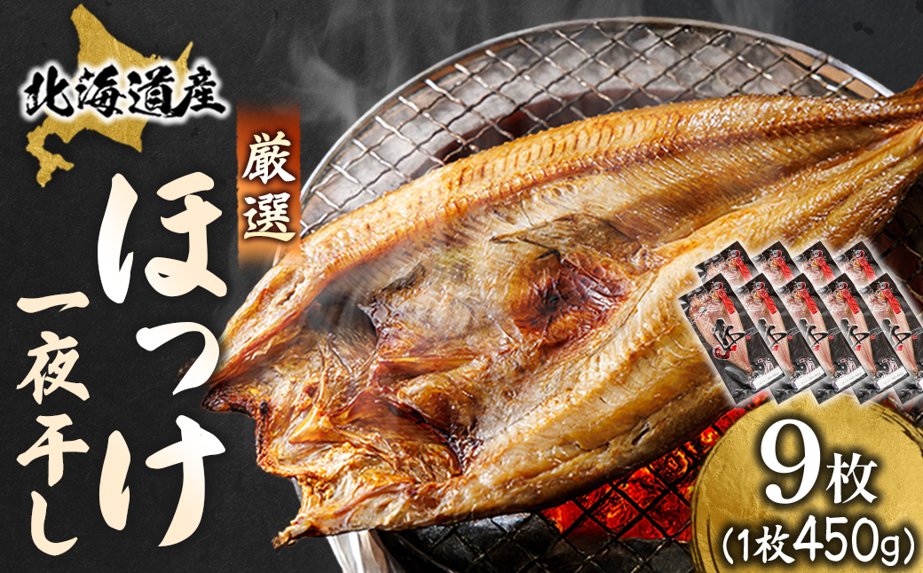 北海道産ほっけ一夜干し(450～499g)×9枚 釧路町の匠が贈る北の至宝【配送不可地域：離島】
