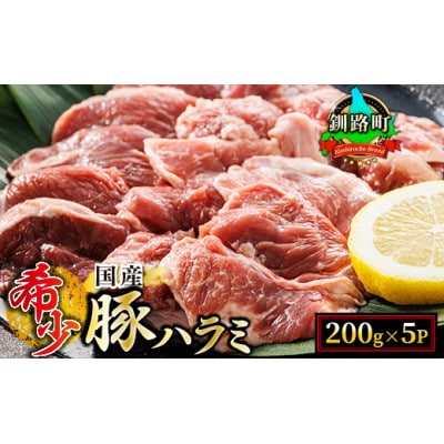 【毎月定期便】北海道産の希少な豚ハラミ 200g×5パック 計1kg 焼肉 BBQにも最適　全4回【配送不可地域：離島】