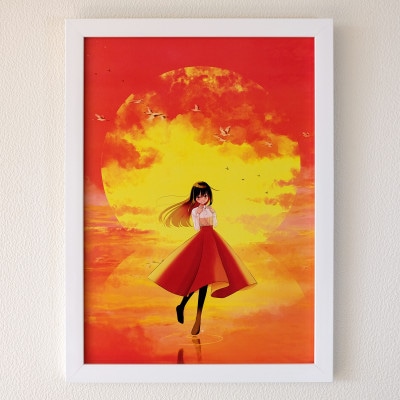 Mナオキオリジナル デジタル イラスト 夕日に映える「釧路湿原」と「釧路ゆうひちゃん」