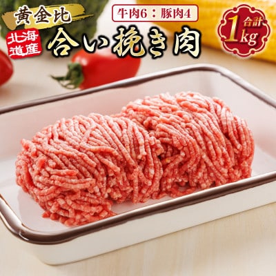 【毎月定期便】北海道産 合い挽き肉 合計1kg(牛6:豚4)黄金比ひき肉全9回【配送不可地域：離島】