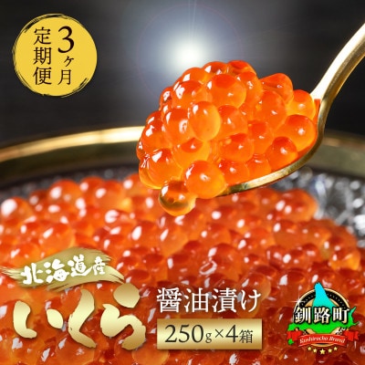 【毎月定期便】いくら醤油漬け 250g×4箱 [北海道産の鮭卵]全3回【配送不可地域：離島】