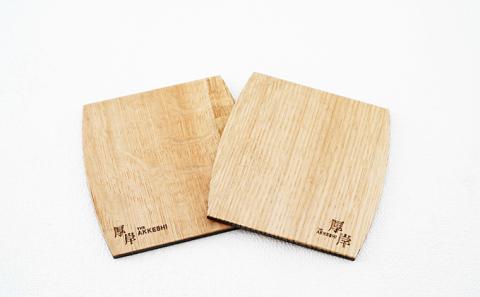 樽型コースター（薄型）2枚　ミズナラ