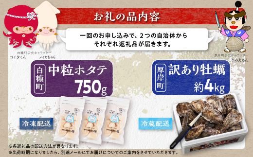 北海道 厚岸産 牡蠣 約4kg 海鮮 セット 訳あり × 北海道産 ホタテ 750g (250g×3)  ホタテ 牡蠣 ほたて 刺身  帆立 貝柱 カキ 生牡蠣 殻付 海鮮丼 魚介 貝 ふるさと 贈答用 人気 厚岸町 白糠町