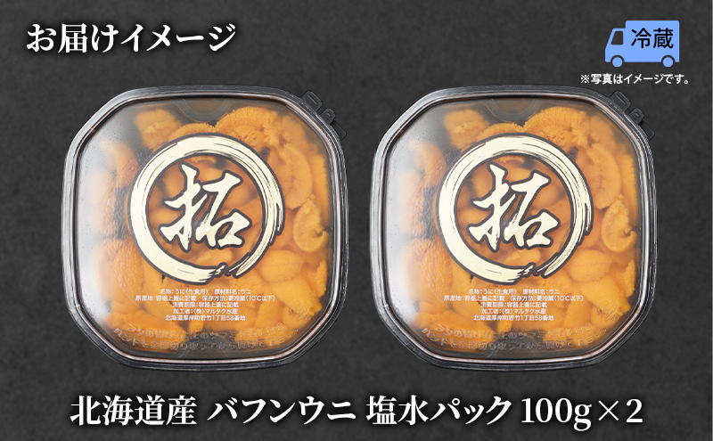 北海道産 バフンウニ 塩水パック 100g×2 雲丹 ウニ うに 新鮮 海産物 冷蔵 濃厚 甘い 国産