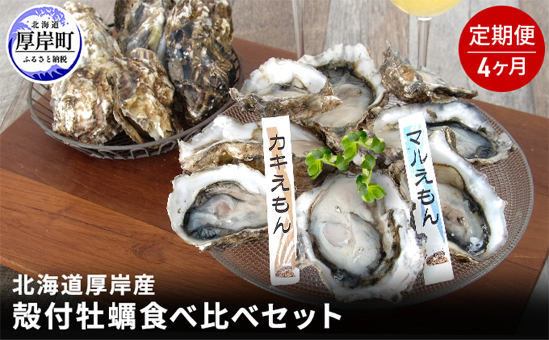 4か月 定期便 北海道 厚岸産 殻付牡蠣の食べ比べセット！（生食用）  牡蠣 カキ かき 生食 生食用 生牡蠣  食べ比べ 魚貝類