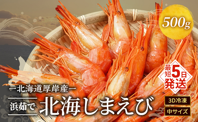 えび 3D冷凍 北海道 厚岸産 浜茹で 北海しまえび 中サイズ 500g (33尾前後) 海鮮 魚介類