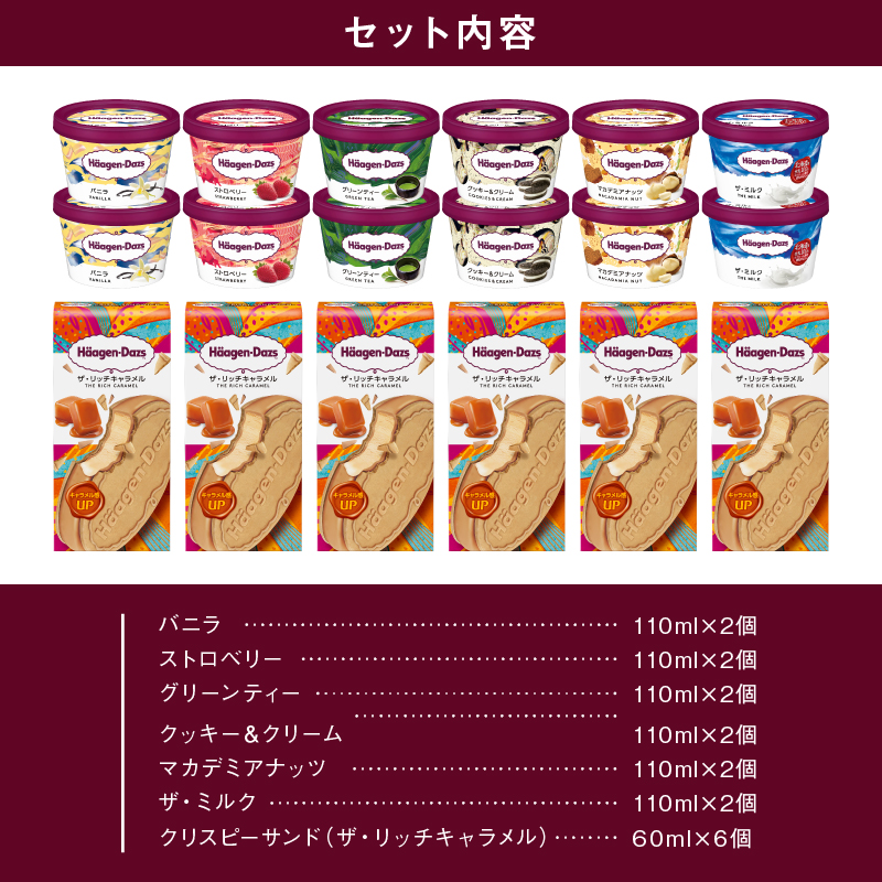 ハーゲンダッツ『ミニカップ(12個)＆クリスピーサンド(6個)セット』アイスクリーム アイス スイーツ デザート_H0016-037