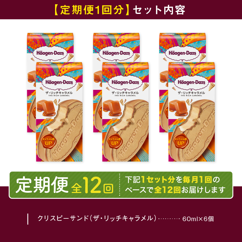 ＜全12回定期便・連続＞ハーゲンダッツ『クリスピーサンドセット（ザ・リッチキャラメル味）計72個』アイスクリーム アイス スイーツ デザート_H0026-040