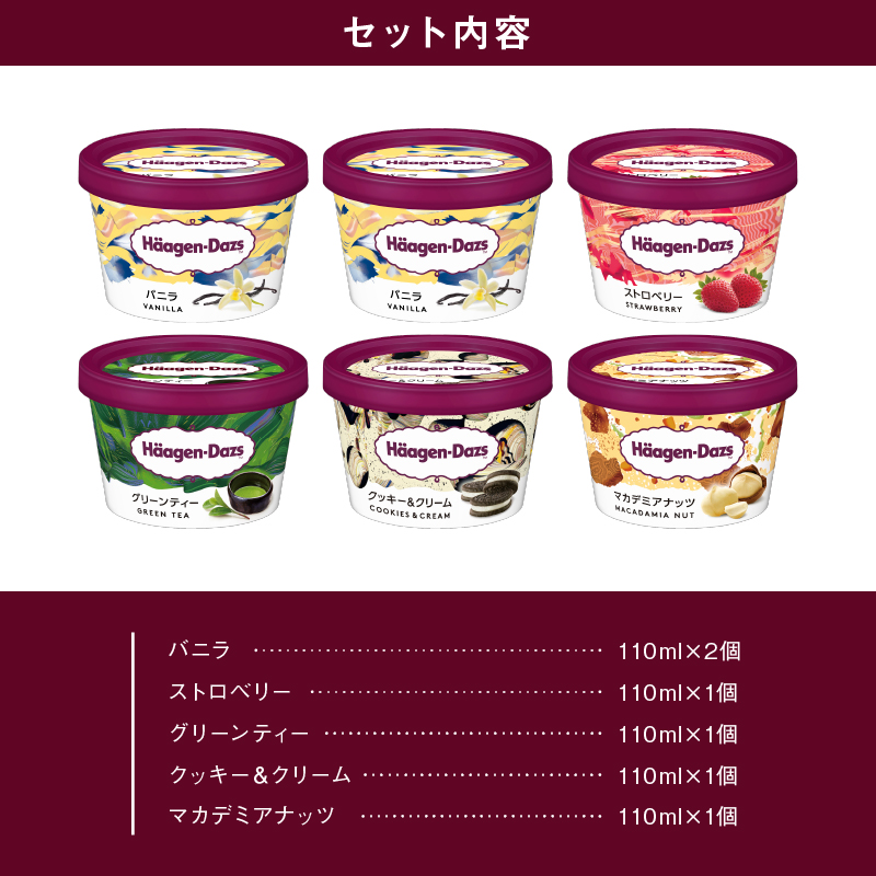 【着日指定できます!!】ハーゲンダッツ『定番ミニカップ5種セット(合計6個)』アイスクリーム アイス スイーツ デザート_H0016-015