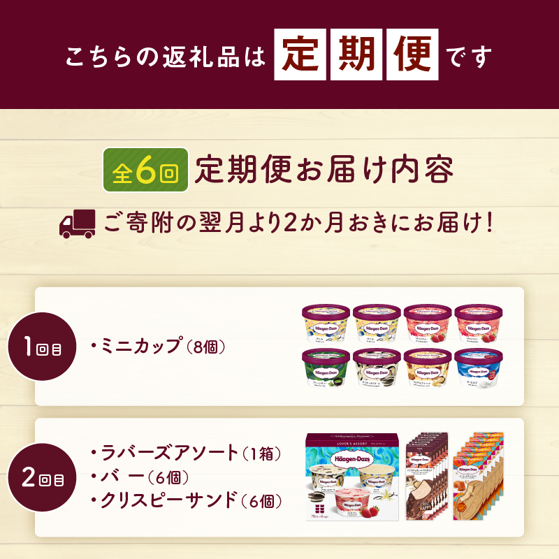 ＜全6回・隔月＞食べ比べ定期便！ハーゲンダッツ人気 セット アイス スイーツ デザート ご褒美 詰め合わせ 贅沢 乳製品 おやつ ミニカップ おすすめ お取り寄せ グルメ 冷凍_H0026-022