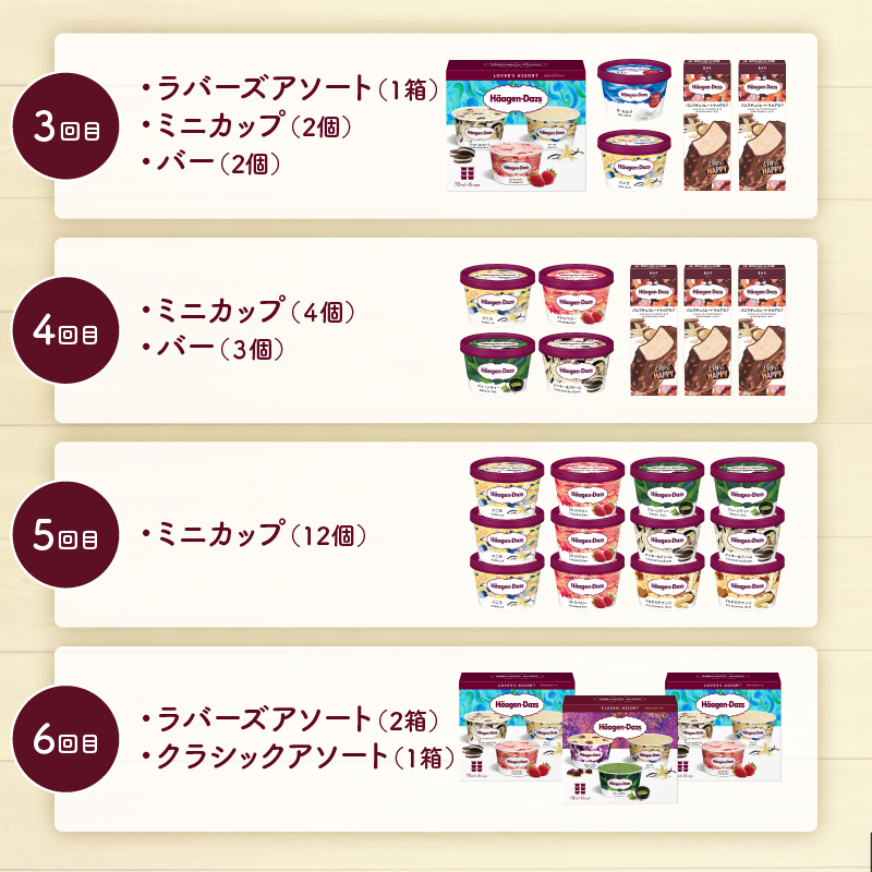 ＜全6回・隔月＞食べ比べ定期便！ハーゲンダッツ人気 セット アイス スイーツ デザート ご褒美 詰め合わせ 贅沢 乳製品 おやつ ミニカップ おすすめ お取り寄せ グルメ 冷凍_H0026-022