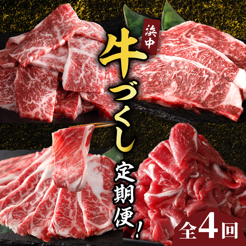 ＜全4回・連続＞浜中牛づくし定期便（焼肉・ステーキ・すき焼き・切り落とし）_H0019-008