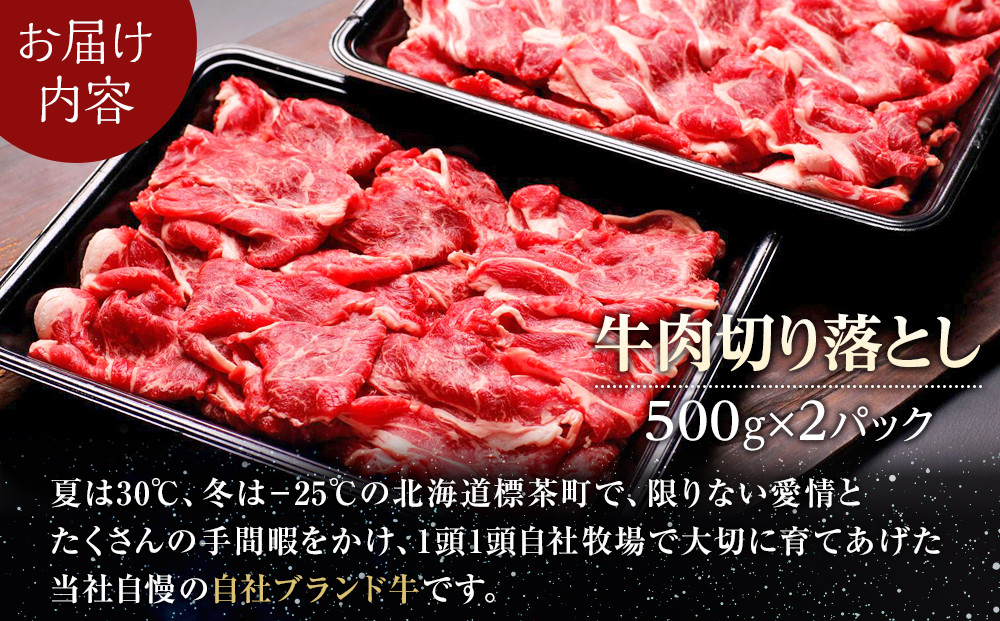 牛肉 切り落とし 北海道産 星空の黒牛 約1kg（500g×2）【 肉 にく ニク 牛肉 牛肉赤身 赤身 牛肉セット バーベキュー 冷凍牛肉 贅沢牛肉 国産牛肉 北海道産牛肉 道産牛肉 簡単 お手軽 特製牛肉 標茶町 北海道 】 ●