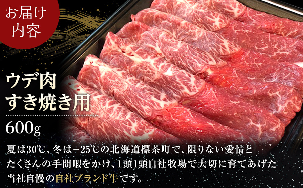 北海道産 星空の黒牛 ウデ肉 すき焼き用 600g 【 肉 にく ニク 牛肉 牛肉赤身 赤身 牛肉セット バーベキュー 冷凍牛肉 贅沢牛肉 国産牛肉 北海道産牛肉 道産牛肉 簡単 お手軽 特製牛肉 標茶町 北海道 】
