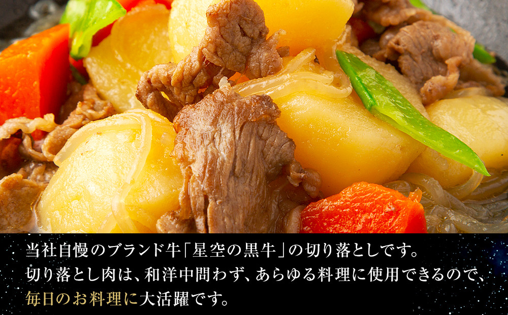 【3か月 定期便】北海道産 星空の黒牛 切り落とし 約1kg（500g×2） 【 肉 にく ニク 牛肉 牛肉赤身 赤身 牛肉セット バーベキュー 冷凍牛肉 贅沢牛肉 国産牛肉 北海道産牛肉 道産牛肉 簡単 お手軽 特製牛肉 標茶町 北海道 】