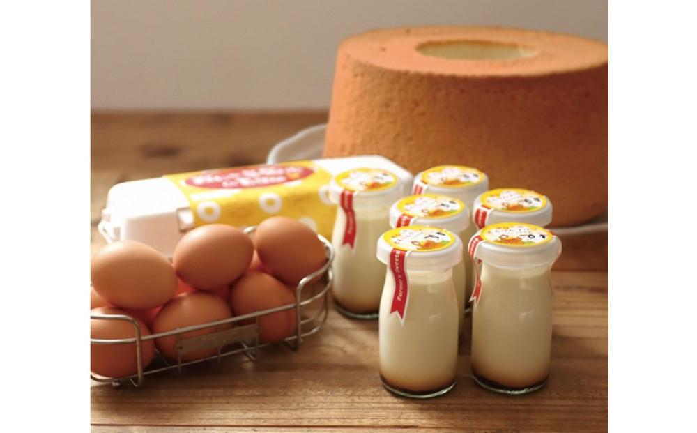 ポロニ養鶏場がお届けする3点セット　有精卵（計30個 10個×3パック）・プリン・シフォンケーキ【 たまご ポロニ養鶏場 デザート ケーキ お菓子 標茶町 北海道 】