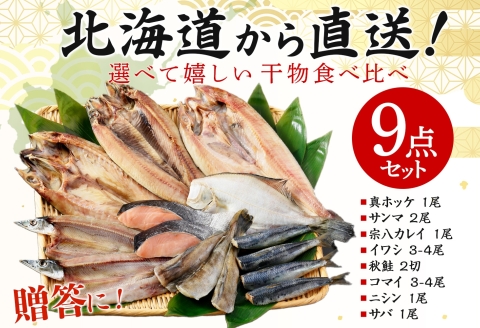 2918. ふっくらやわらか 干物 9点セット 真ホッケ サンマ カレイ イワシ 秋鮭 コマイ ニシン サバ 魚介 海鮮 送料無料 北海道 弟子屈町