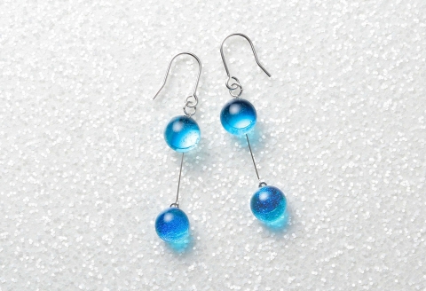 2471.ジュエリー ピアス 2連 アクセサリー 湖水 ガラス細工 ハンドメイド 手作り 北海道 弟子屈町