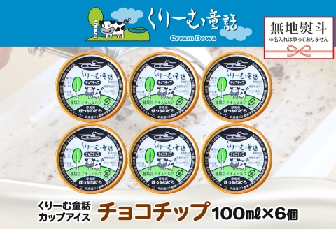 2347. 無地熨斗 くりーむ童話 カップアイス チョコチップ 100ml×6個 アイスクリーム アイス スイーツ 牛乳 ミルク 贈り物 gift ギフト プレゼント 詰め合わせ 送料無料 北海道 弟