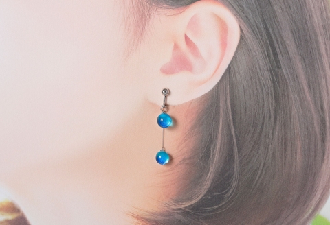 2469.ジュエリー イヤリング 2連 アクセサリー 湖水 ガラス細工 ハンドメイド 手作り 北海道 弟子屈町