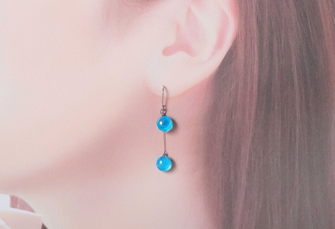 2471.ジュエリー ピアス 2連 アクセサリー 湖水 ガラス細工 ハンドメイド 手作り 北海道 弟子屈町