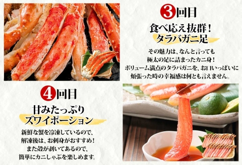■定期便■ 1584.蟹づくし 頒布会  全4回 ズワイガニ足 1kg 毛蟹 2尾 700g タラバガニ足 1kg ズワイ ポーション 500g むき身 かに 蟹 カニ ズワイガニ ずわいがに たらば