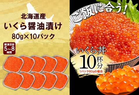 【年内配送 12月20日まで受付】3347. いくら醤油漬け 80g×10個 いくら イクラ 魚卵 魚介 海鮮 送料無料 北海道 弟子屈町