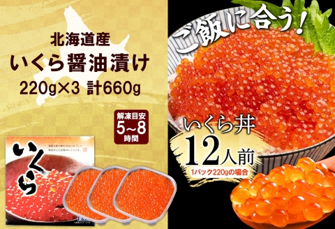 【年内配送 12月20日まで受付】3315.いくら醤油漬け 220g×3個 いくら醤油 イクラ しょうゆ漬け いくら イクラ 醤油 海鮮 魚介 いくら丼 鮭 魚卵 贈答 ギフト 送料無料 北海道 弟子屈町