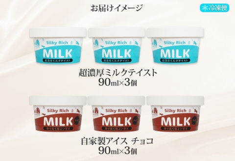 3224. 牧之瀬牧場 自家製アイス 濃厚ミルク チョコ 2種 各3個 計6個 ミルク チョコ フレーバー オリジナル  牧場 手作り セット おやつ デザート 冷凍 ギフト 送料無料 北海道 弟子屈町