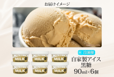 3230. 牧之瀬牧場 自家製アイス 黒糖 90ml 6個 アイス 氷菓子 黒糖味 フレーバー 牧場 手作り セット おやつ デザート スイーツ 冷凍 ギフト 送料無料 北海道 弟子屈町