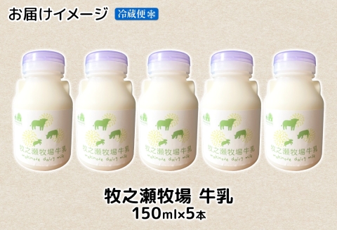 3453. 牧之瀬牧場 牛乳 150ml×5本 牛乳 牛 乳 みるくミルク ノンホモジナイズド牛乳 脂肪 放牧 濃厚 搾りたて 甘い クリーミー さっぱり 牛耳ボトル 可愛い ギフト 冷蔵 牧之瀬牧場 北海道 弟子屈町